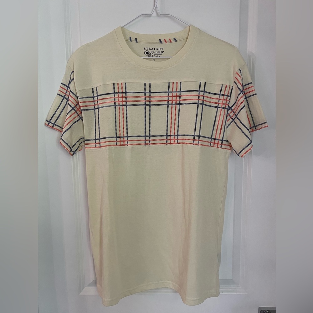 Straight Faded brand - Young Men’s Cream, Navy, & Orange - Size Small T-shirt.